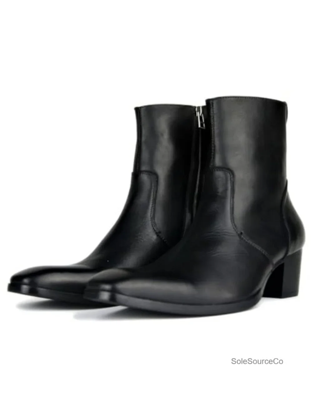 Men's Leather Chelsea Boots Mid-Heel Zipper Dress Casual
